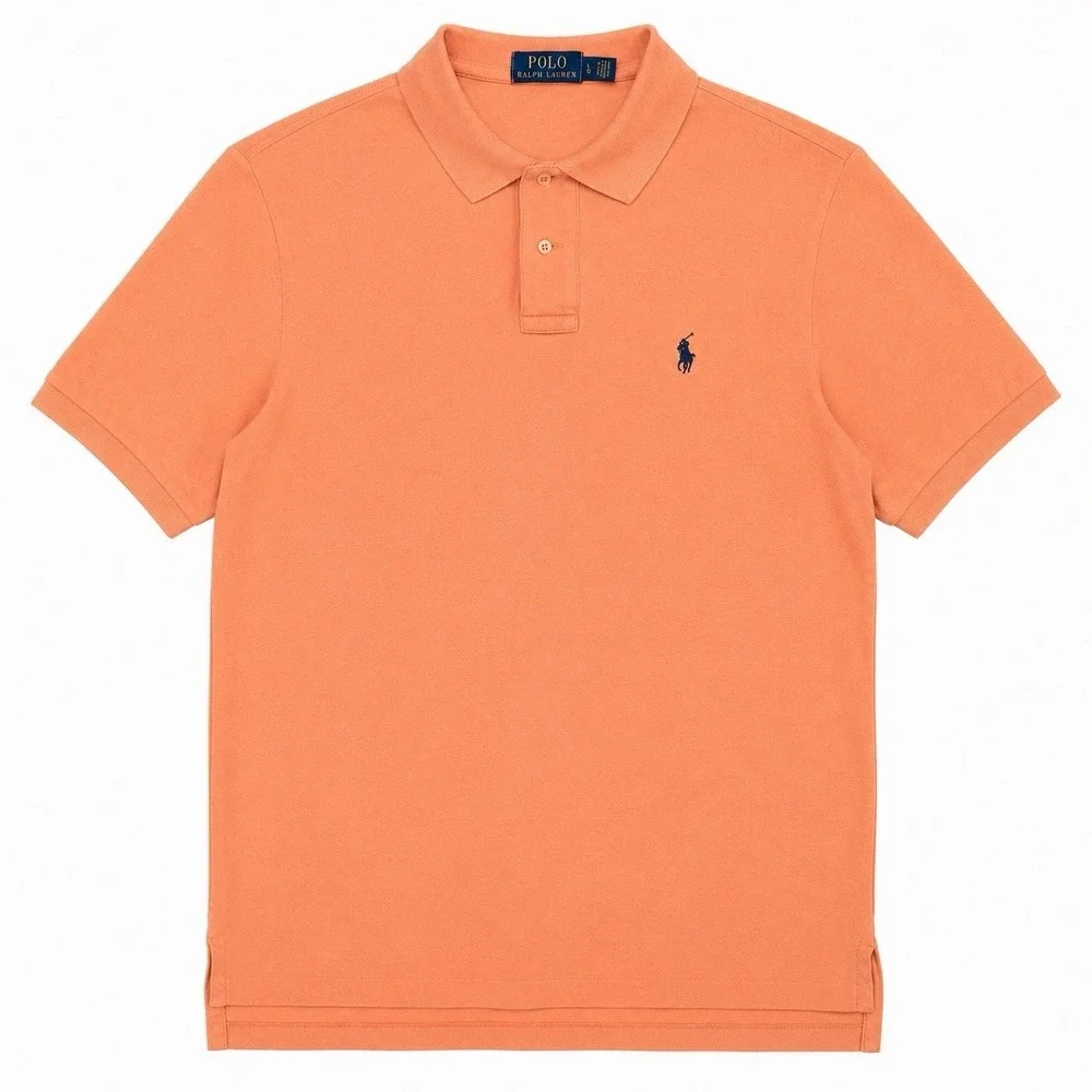 Polo Ralph Lauren Mens Large Polo Shirt Peach Orange Cotton Mesh Pony Logo Golf
